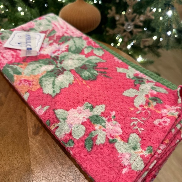 April Cornell spring floral kitchen towels 3 pack green pink cottage rose - Picture 3 of 8